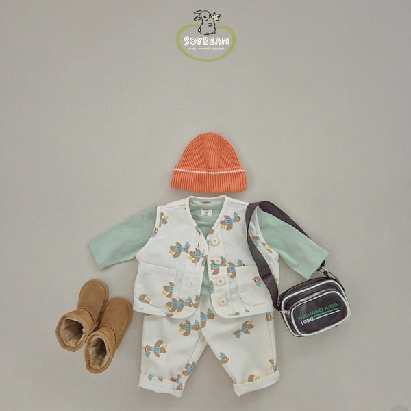 Soybean - Korean Children Fashion - #kidzfashiontrend - Bird Vest Pants Set - 4