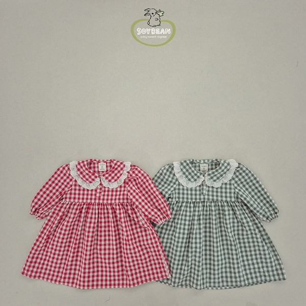 Soybean - Korean Children Fashion - #childofig - Loose Check Lace One-piece - 8