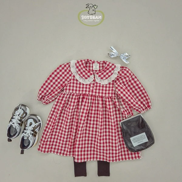 Soybean - Korean Children Fashion - #childrensboutique - Loose Check Lace One-piece - 9