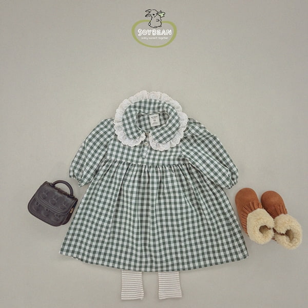 Soybean - Korean Children Fashion - #designkidswear - Loose Check Lace One-piece - 10