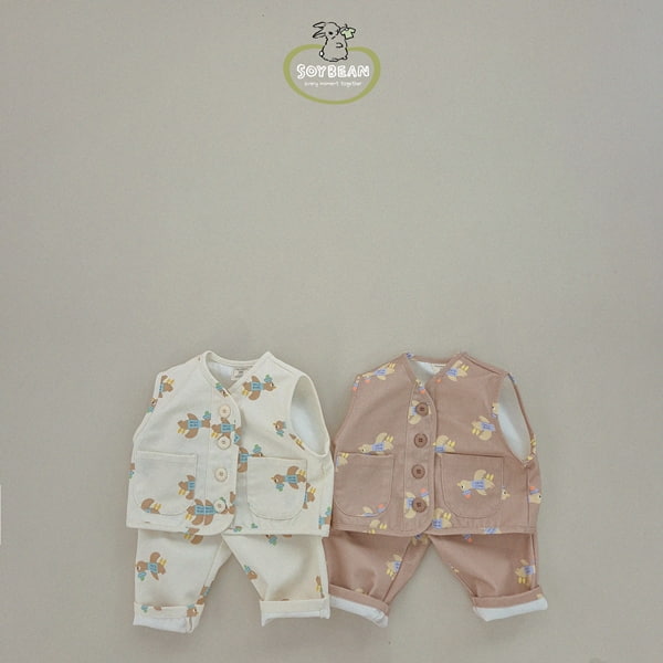 Soybean - Korean Children Fashion - #kidsshorts - Bird Vest Pants Set