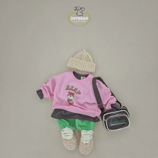 Soybean - Korean Children Fashion - #kidsstore - Cartoon Bear Top Bottom Set - 4