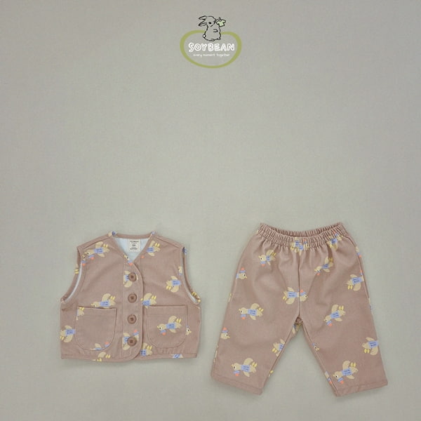 Soybean - Korean Children Fashion - #littlefashionista - Bird Vest Pants Set - 5