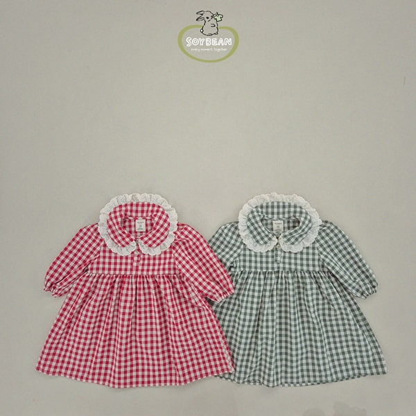 Soybean - Korean Children Fashion - #littlefashionista - Loose Check Lace One-piece