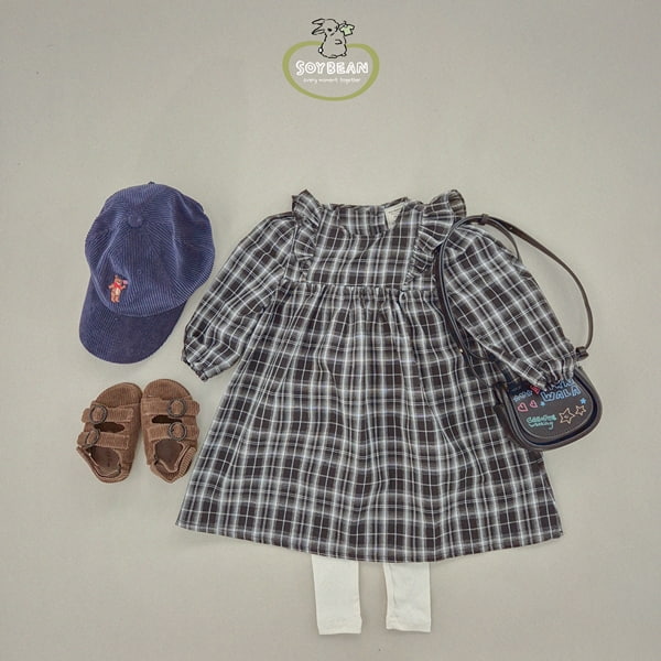 Soybean - Korean Children Fashion - #littlefashionista - Overfit Check Girl One-piece - 12