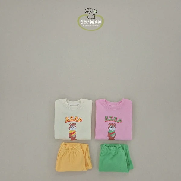 Soybean - Korean Children Fashion - #littlefashionista - Cartoon Bear Top Bottom Set - 6