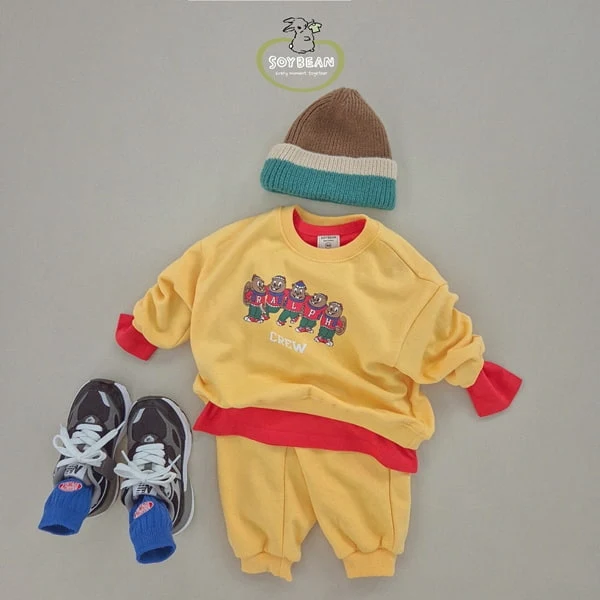 Soybean - Korean Children Fashion - #minifashionista - Beaver Crew Top Bottom Set - 8