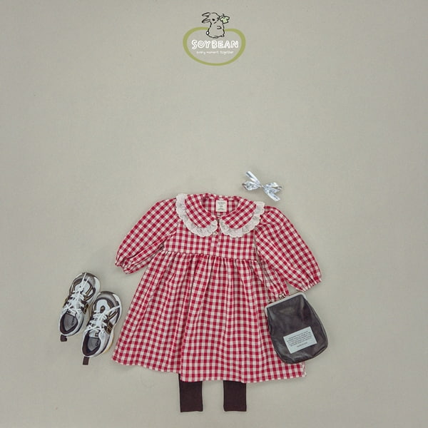 Soybean - Korean Children Fashion - #minifashionista - Loose Check Lace One-piece - 3