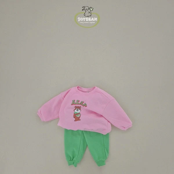 Soybean - Korean Children Fashion - #minifashionista - Cartoon Bear Top Bottom Set - 8