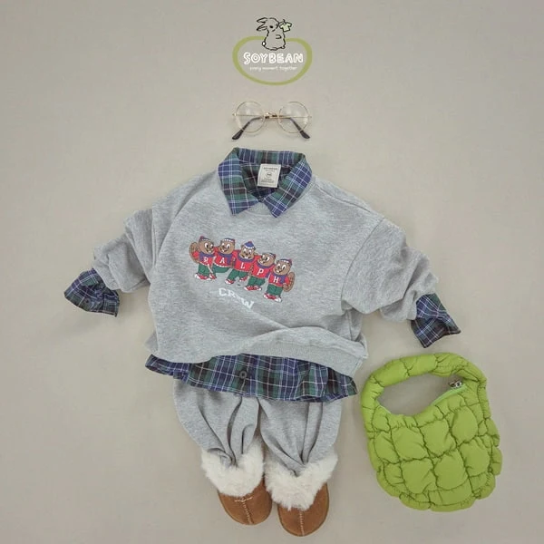 Soybean - Korean Children Fashion - #prettylittlegirls - Beaver Crew Top Bottom Set - 9