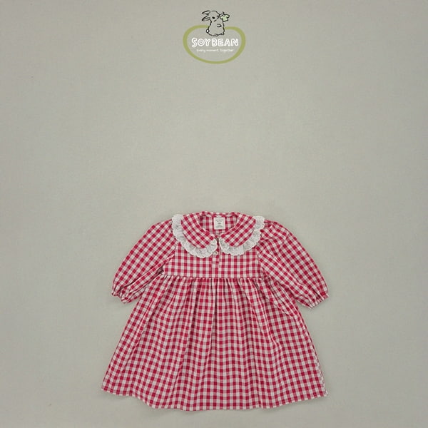 Soybean - Korean Children Fashion - #todddlerfashion - Loose Check Lace One-piece - 5