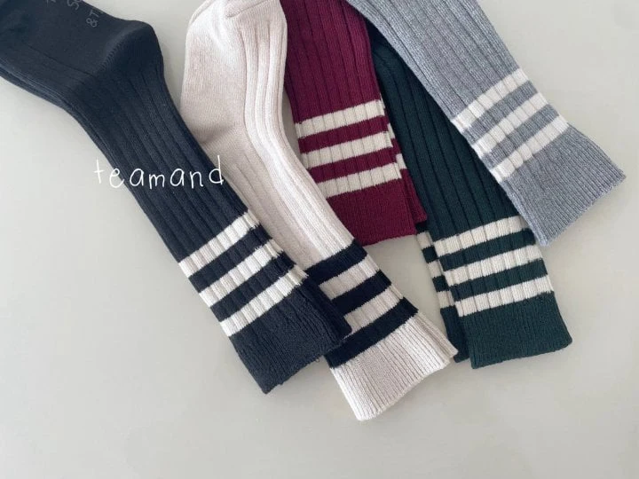 Teamand - Korean Children Fashion - #discoveringself - Three Lines Rib Socks