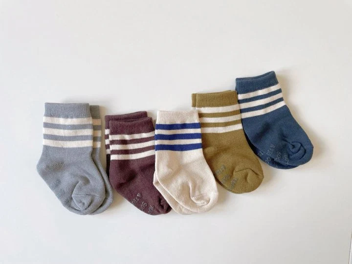 Teamand - Korean Children Fashion - #kidsstore - Three Lines Socks (set of 5) - 2