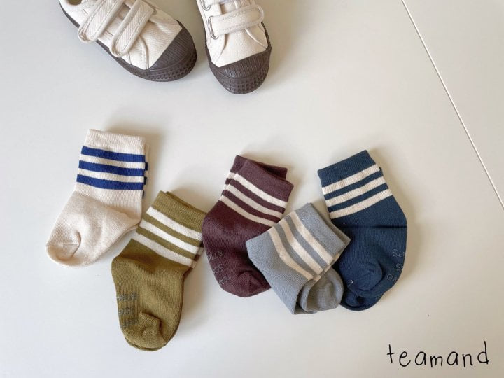 Teamand - Korean Children Fashion - #littlefashionista - Three Lines Socks (set of 5) - 5