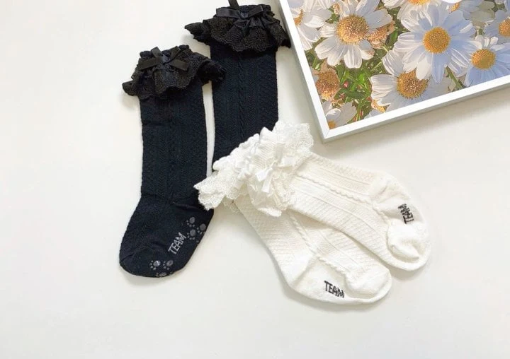 Teamand - Korean Children Fashion - #todddlerfashion - Double Lace Knee Socks (set of 2) - 2