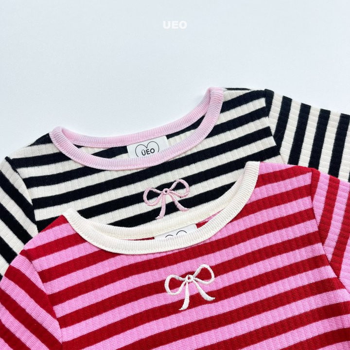 U Eo - Korean Children Fashion - #childrensboutique - Sweet Ribbon Stripe Tee - 6