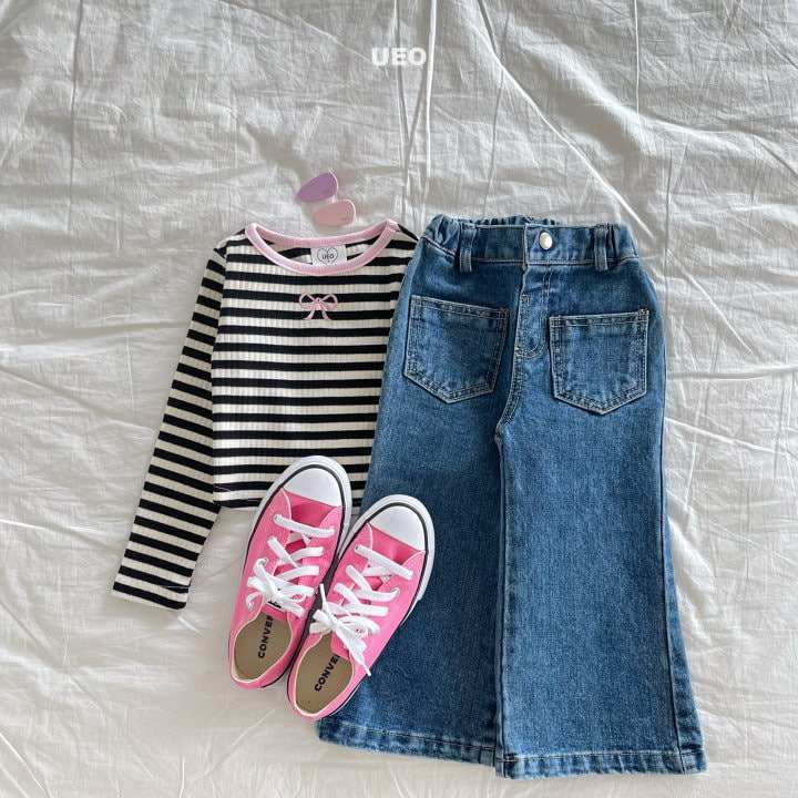 U Eo - Korean Children Fashion - #kidsshorts - Sweet Ribbon Stripe Tee - 10