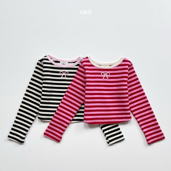 U Eo - Korean Children Fashion - #minifashionista - Sweet Ribbon Stripe Tee - 2