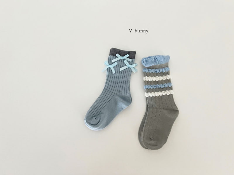 V Bunny - Korean Children Fashion - #Kfashion4kids - Blue Ribbon Socks - 6