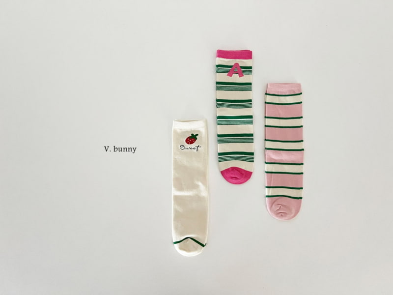 V Bunny - Korean Children Fashion - #childofig - Strawberry A Socks - 2