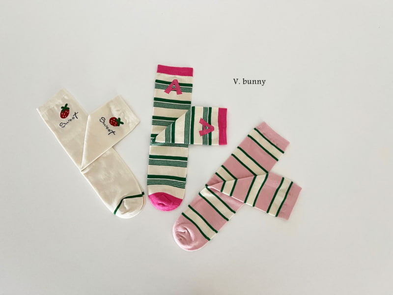 V Bunny - Korean Children Fashion - #childofig - Strawberry A Socks - 3