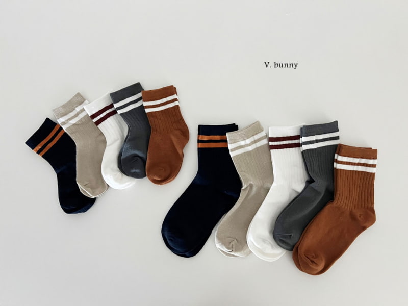 V Bunny - Korean Children Fashion - #designkidswear - Two Lines Socks - 6