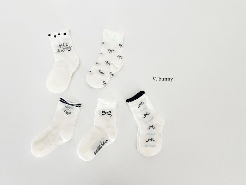 V Bunny - Korean Children Fashion - #kidsstore - Ribbon Tweet Socks - 6