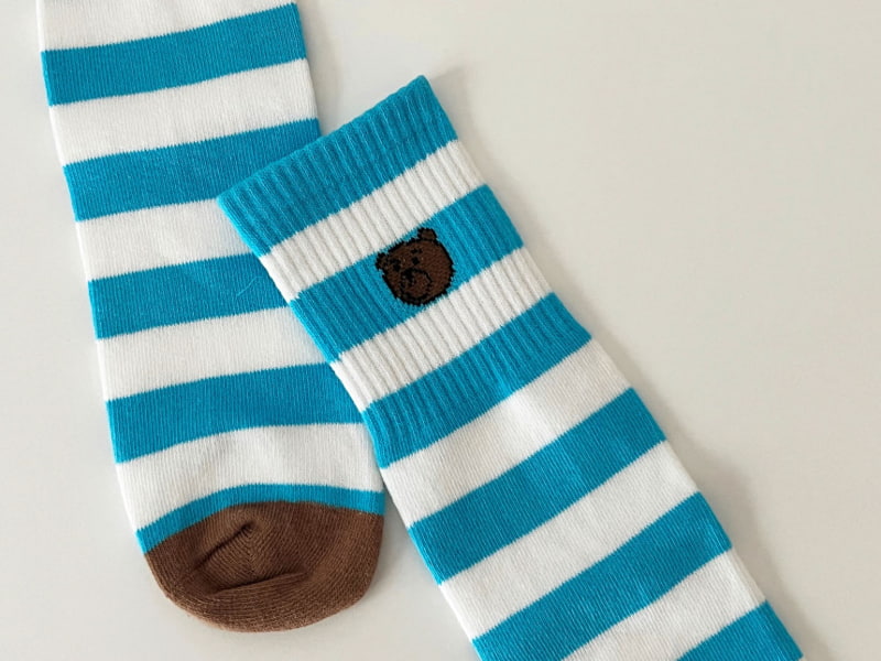 V Bunny - Korean Children Fashion - #minifashionista - Stripe Bear Socks - 7