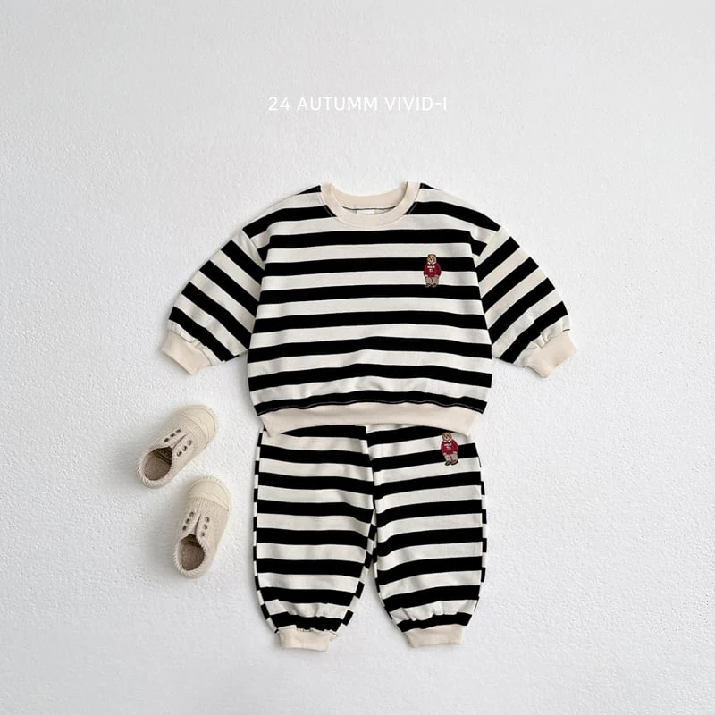 Vivid I - Korean Children Fashion - #kidsstore - Bear Stripe Set - 4