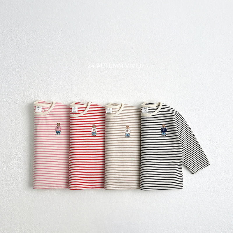 Vivid I - Korean Children Fashion - #minifashionista - Bear Stripe Tee - 3