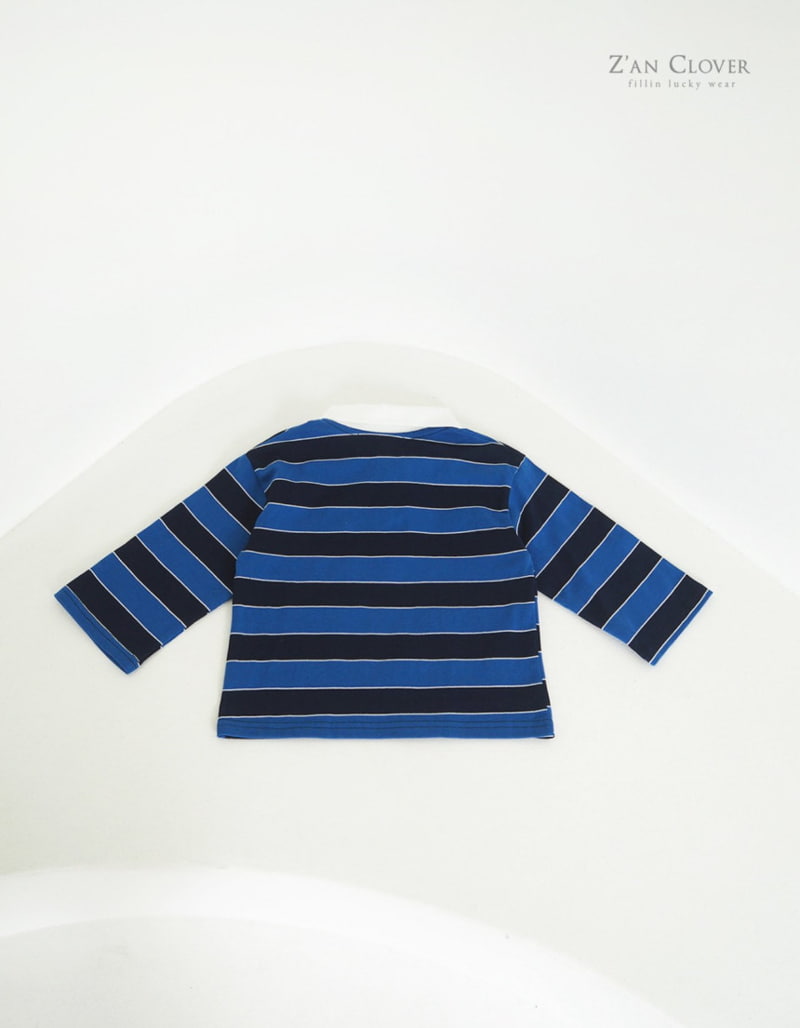 Zan Clover - Korean Children Fashion - #kidsshorts - Box Stripe Collar Tee - 8