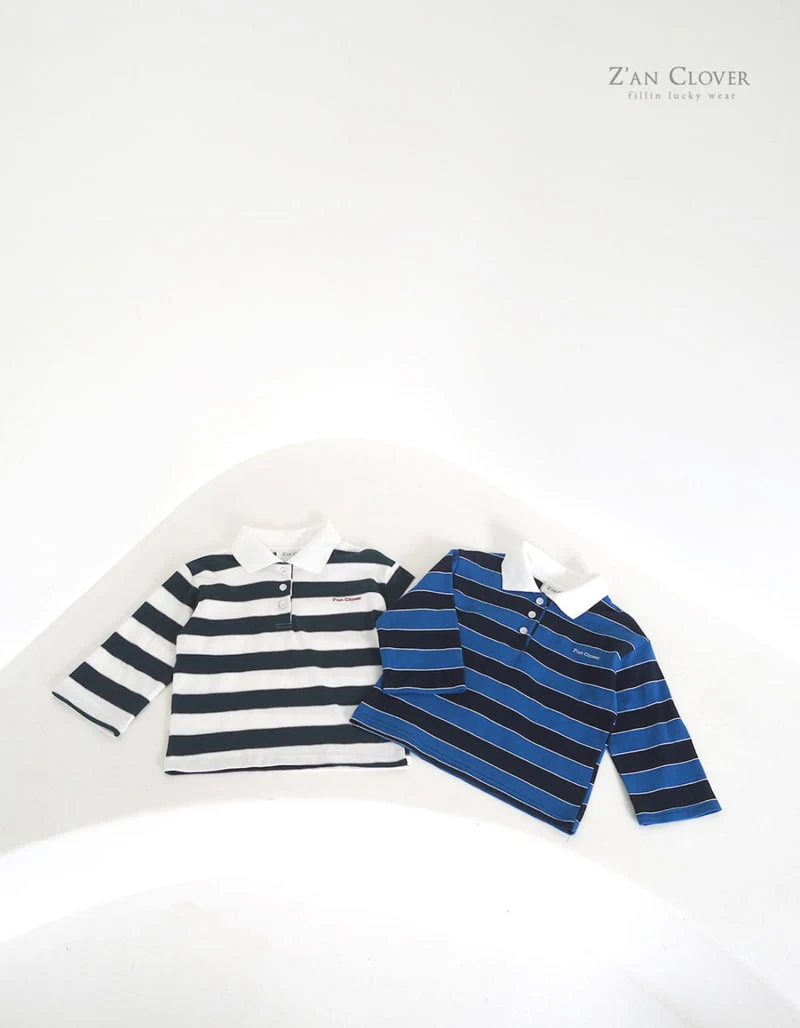 Zan Clover - Korean Children Fashion - #stylishchildhood - Box Stripe Collar Tee - 2