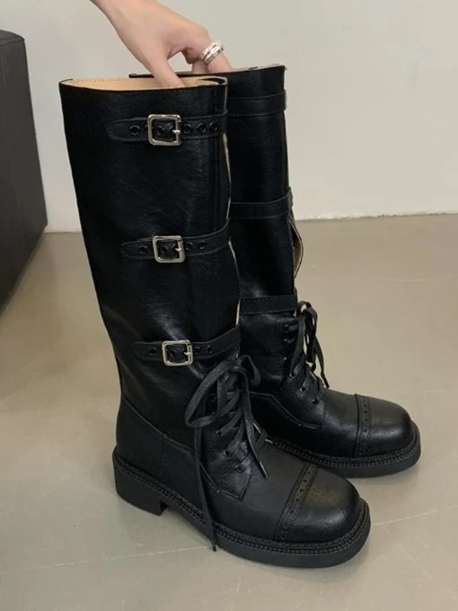 Strap Buckle Long Half Boots