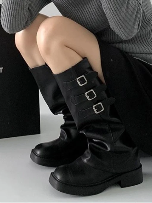 Basic Buckle Vecro Strap Boots