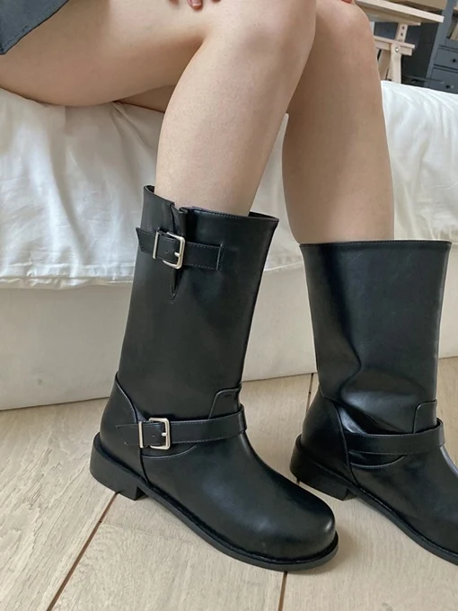 Biker Two Straps Half Boots