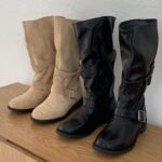 Suede PU Middle Half Pleats Boots