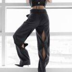 Back Double Slit Semi Wide Trousers