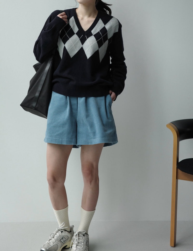 Amygrace - Korean Women Fashion - #womensfashion - Argyle V Neck Knit Pullover - 7