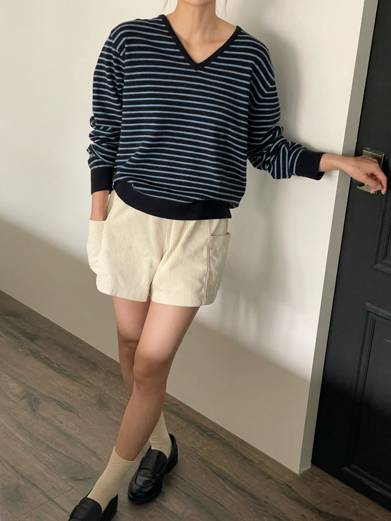 Amygrace - Korean Women Fashion - #womensfashion - Marco Stripe V Knit Pullover