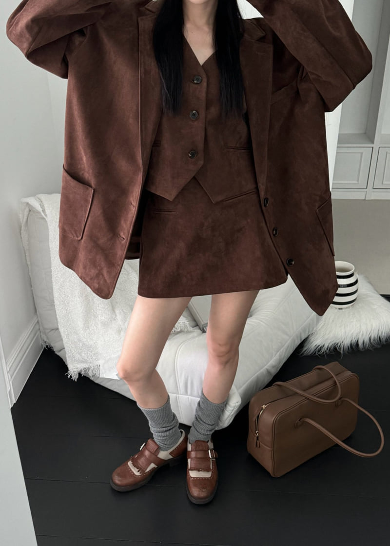 Auver_Fit - Korean Women Fashion - #momslook - Suede Drop Mini Skirt