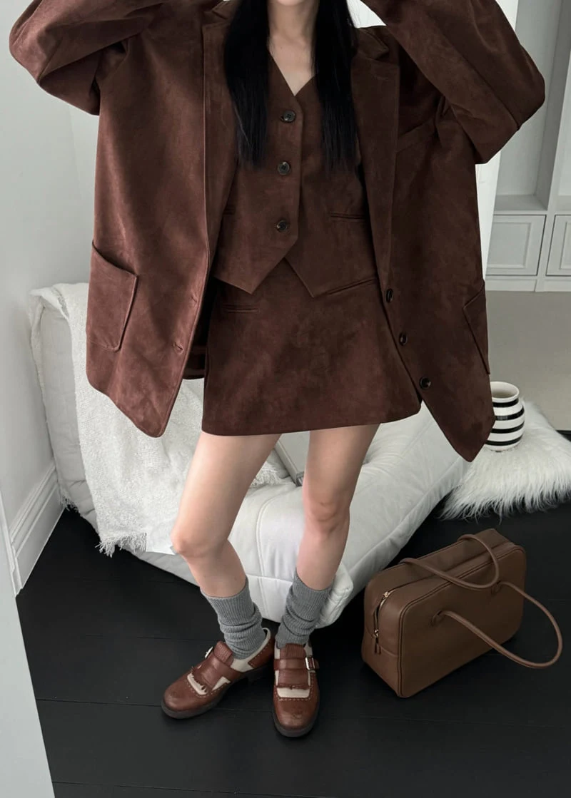 Auver_Fit - Korean Women Fashion - #womensfashion - Suede Drip Jacket - 4