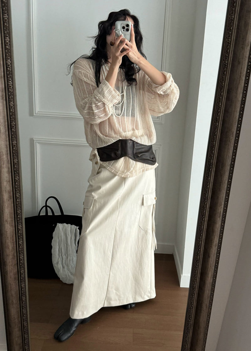 Auver_Fit - Korean Women Fashion - #momslook - Cargo Fake Leather Long Skirt