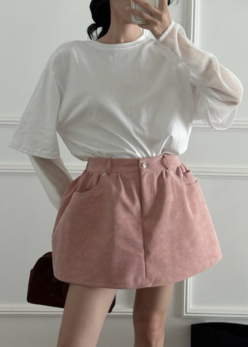 Auver_Fit - Korean Women Fashion - #momslook - Suede Balloon Mini Skirt - 6