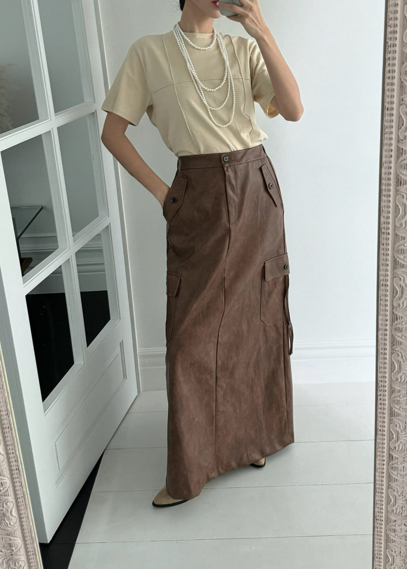 Auver_Fit - Korean Women Fashion - #pursuepretty - Cargo Fake Leather Long Skirt - 9