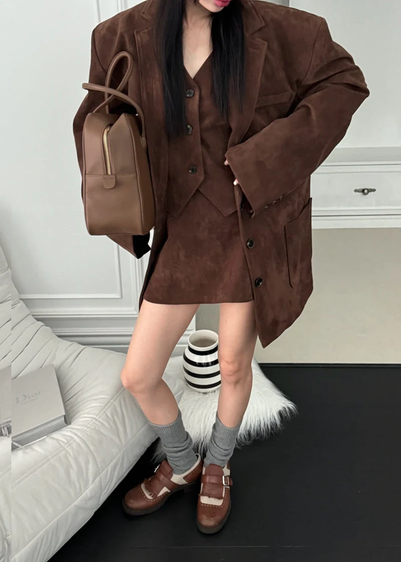 Auver_Fit - Korean Women Fashion - #womensfashion - Suede Drip Jacket - 5