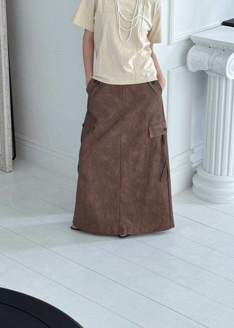 Auver_Fit - Korean Women Fashion - #womensfashion - Cargo Fake Leather Long Skirt - 6