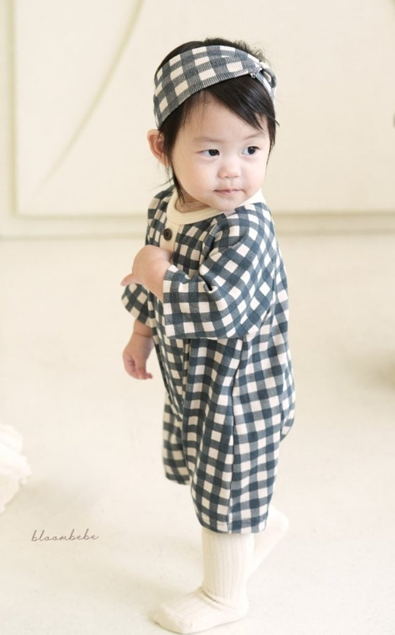 Bloombebe - Korean Baby Fashion - #babyboutique - Mellow Check Bodysuit with Hairband - 3