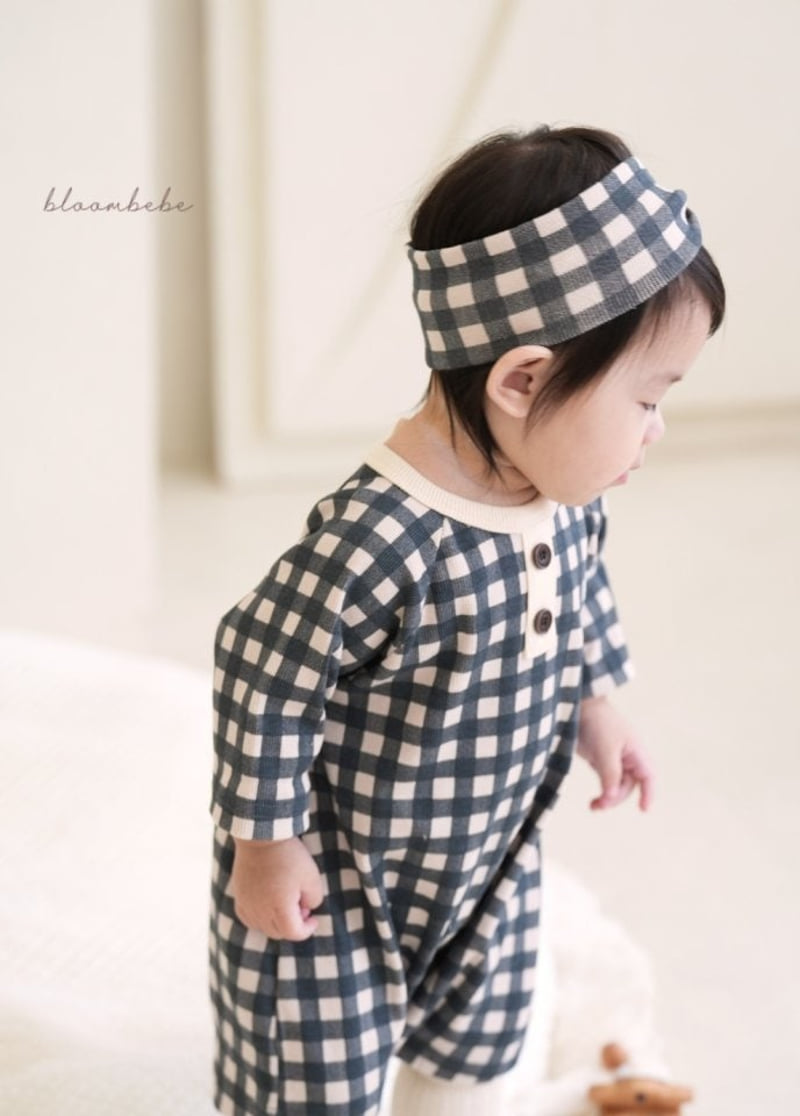 Bloombebe - Korean Baby Fashion - #babyboutique - Mellow Check Bodysuit with Hairband - 4