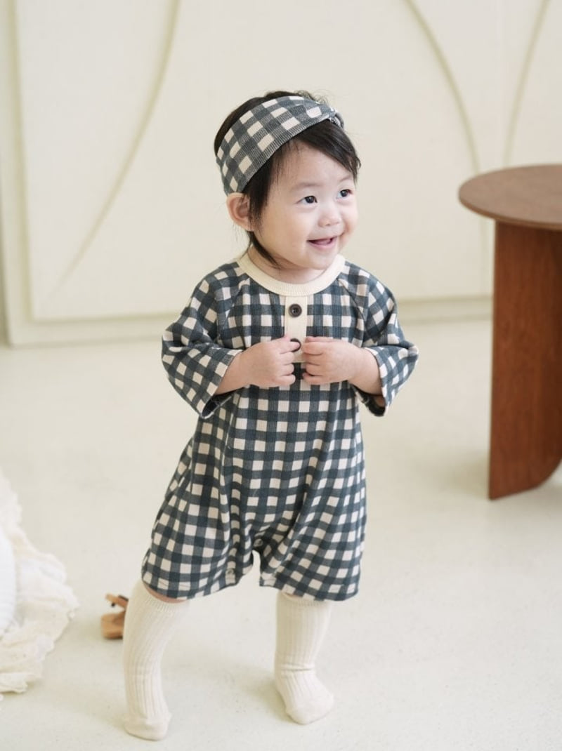 Bloombebe - Korean Baby Fashion - #babyclothing - Mellow Check Bodysuit with Hairband - 5