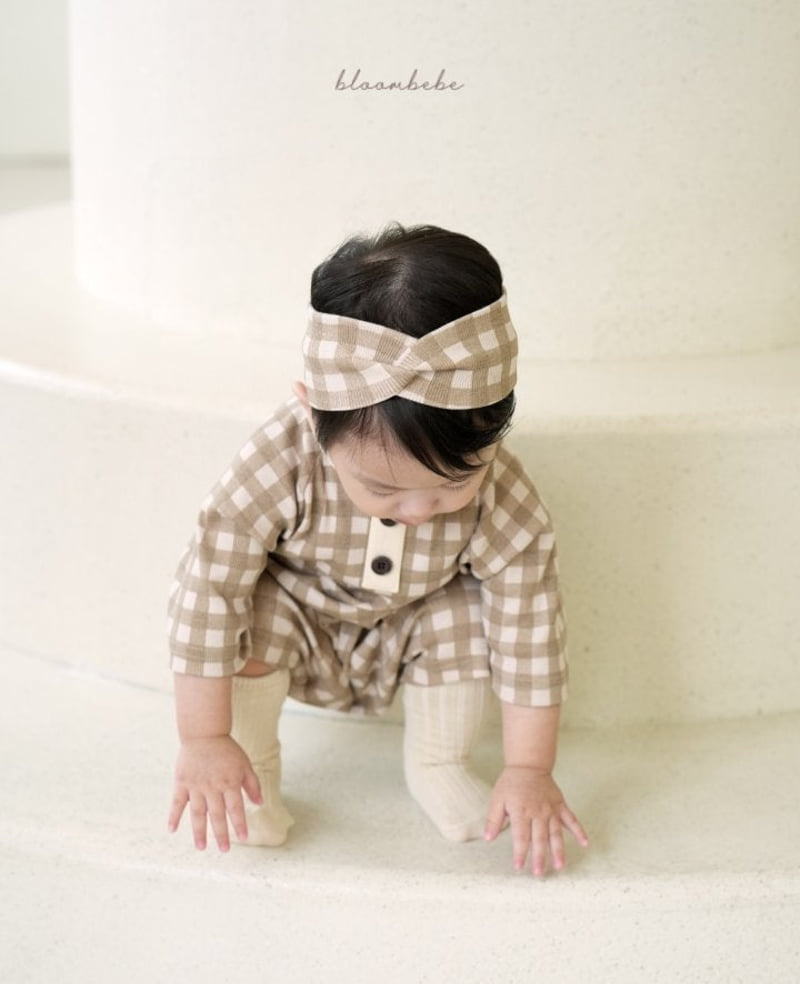 Bloombebe - Korean Baby Fashion - #onlinebabyshop - Mellow Check Bodysuit with Hairband